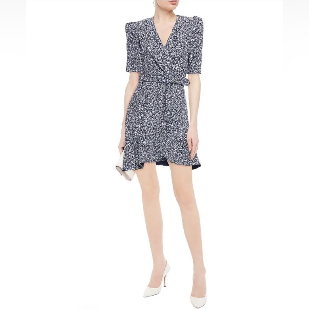 JONATHAN SIMKHAI Evelyn Wrap-Effect Belted Floral-Print Crepe Mini Dress 10